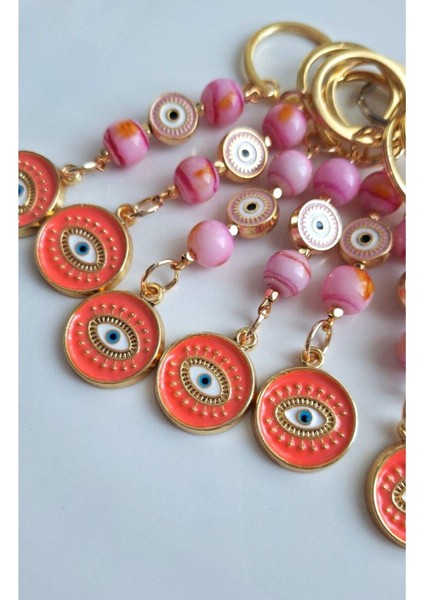 Hediyelik Pembe Boncuklu Anahtarlık 10 cm