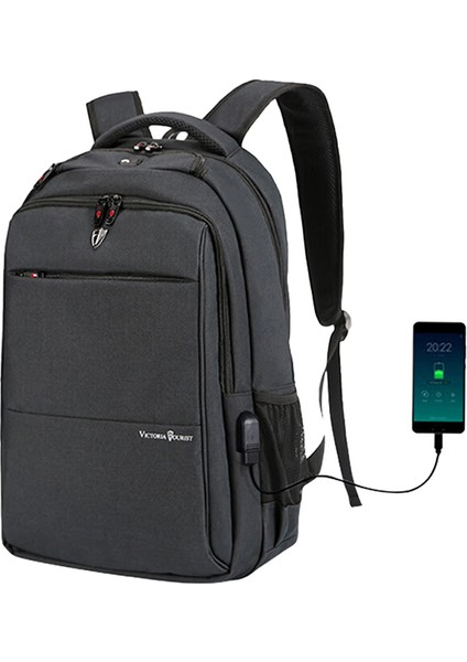Vıctorıatourıst V906 USB Iş Seyahat Sırt Çantası Çift Omuz 15,6 Inç Dizüstü Bilgisayar Çantası, USB Bağlantı Noktalı, Yükseltilmiş Versiyon - Siyah (Yurt Dışından)