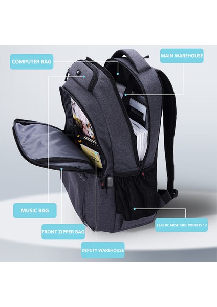 Vıctorıatourıst V906 USB Iş Seyahat Sırt Çantası Çift Omuz 15,6 Inç Dizüstü Bilgisayar Çantası, USB Bağlantı Noktalı, Yükseltilmiş Versiyon - Siyah (Yurt Dışından) fiyatları