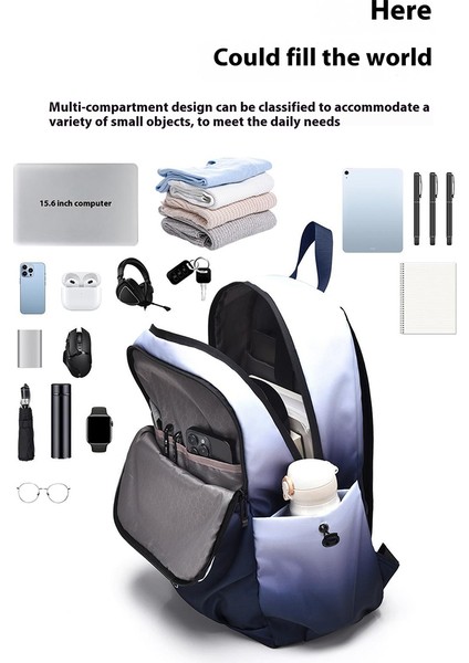 YS3588 Degrade Renkli Su Geçirmez Naylon Omuz Çantası Seyahat 15,6 Inç Dizüstü Bilgisayar Sırt Çantası - Gök Mavisi (Yurt Dışından) fiyatları