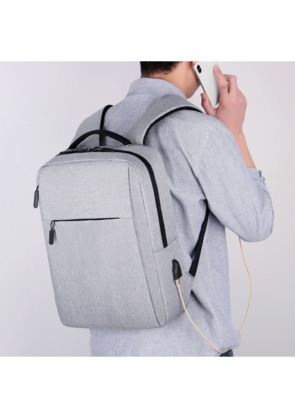 USB Portlu Günlük Naylon Oxford Kumaş Sırt Çantası Su Geçirmez Dizüstü Bilgisayar Çift Omuz Çantası - Gri (Yurt Dışından) fiyatları