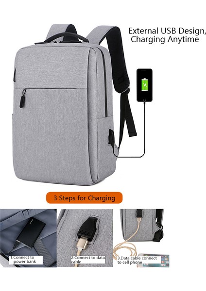 USB Portlu Günlük Naylon Oxford Kumaş Sırt Çantası Su Geçirmez Dizüstü Bilgisayar Çift Omuz Çantası - Gri (Yurt Dışından) indirimleri