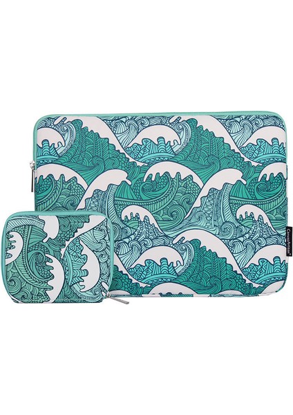 Canvasartısan H3-T0423 Deniz Dalgası Baskılı Dizüstü Bilgisayar Kılıfı ve Küçük Çanta - Yeşil/11 Inç Dizüstü Bilgisayar Için (Yurt Dışından)