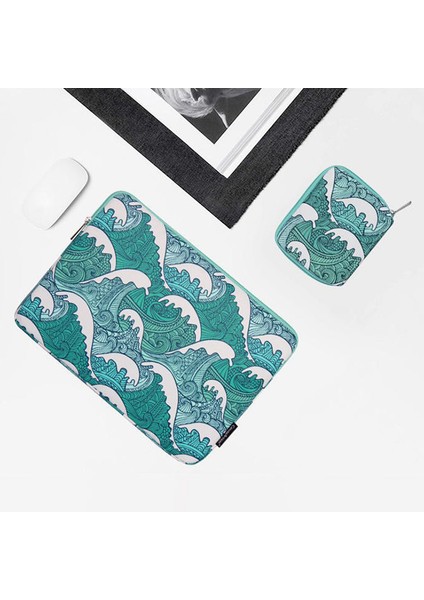 Canvasartısan H3-T0423 Deniz Dalgası Baskılı Dizüstü Bilgisayar Kılıfı ve Küçük Çanta - Yeşil/11 Inç Dizüstü Bilgisayar Için (Yurt Dışından) modelleri