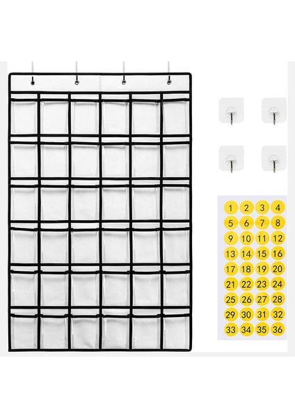 36 Cepli Şeffaf Askılı Kese Cep Telefonu Saklama Çantası Sınıf Takvimi Cep Tablosu Hesap Makinesi Tutucu - Beyaz (Yurt Dışından)