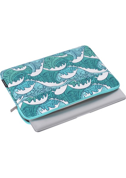 H3-14 Deniz Dalgası Desenli Darbeye Dalı Dizüstü Bilgisayar Kılıfı Fermuarlı Dizüstü Bilgisayar Taşıma - Ön Cepli - Yeşil/13 Inç Dizüstü (Yurt Dışından) modelleri