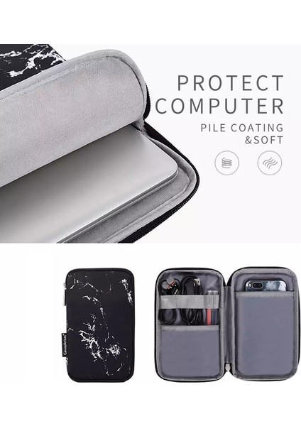 H32-T0121 Mermer Desenli Fermuarlı Dizüstü Bilgisayar Taşıma Dizüstü Bilgisayar Koruyucu Kılıfı ve Küçük Çanta - Beyaz/15 Inç Dizüstü (Yurt Dışından) modelleri