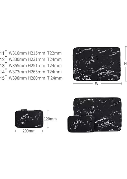 H32-T0121 Mermer Desenli Fermuarlı Dizüstü Bilgisayar Taşıma Dizüstü Bilgisayar Koruyucu Kılıfı ve Küçük Çanta - Beyaz/15 Inç Dizüstü (Yurt Dışından) fırsatları