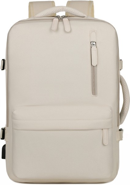 USB Şarj Portlu 15,6 Inç Dizüstü Bilgisayar Iş Çantasına Uygun Seyahat Sırt Çantası - Bej (Yurt Dışından)