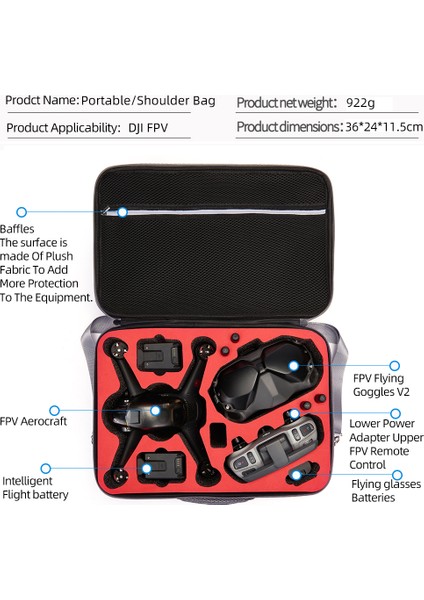 Djı Fpv Combo Drone Aksesuarları Için Taşınabilir Darbeye Dalı Saklama Çantası Taşıma Çantası Çapraz Askılı Tote Çanta - Siyah Astar (Yurt Dışından) modelleri
