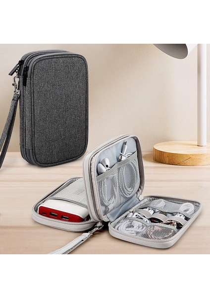 Çift Katmanlı Kablo Düzenleyici Su Geçirmez Taşınabilir Dijital Saklama Çantası, M Beden - Gri (Yurt Dışından) fiyatları