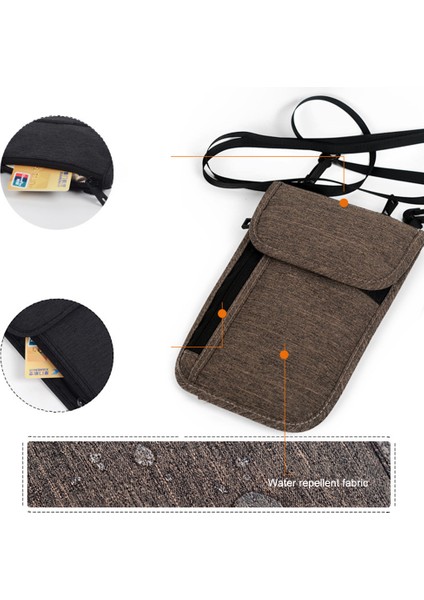 Trabele TSN0628 Seyahat Rfıd Engelleme Su Geçirmez Pasaport Saklama Çantası Kredi Kartı Telefon Tutucu Boyun Askılı Çanta - Kahve (Yurt Dışından) modelleri