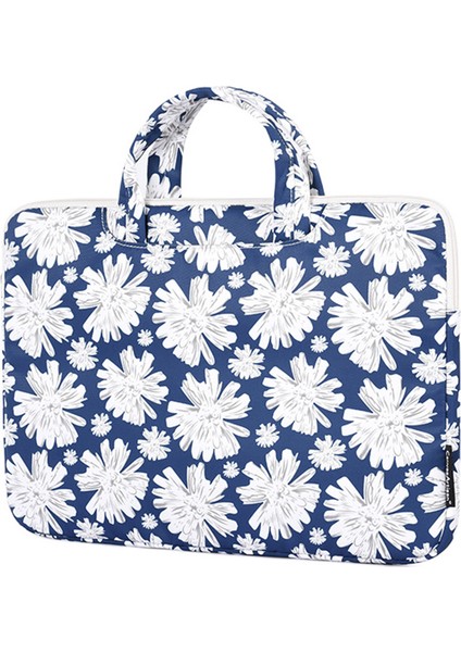 H34-B01 Saplı Tasarımlı Krizantem Desenli Dizüstü Bilgisayar Polyester Fermuarlı Dizüstü Bilgisayar Taşıma - Mavi/13 Inç Dizüstü (Yurt Dışından)