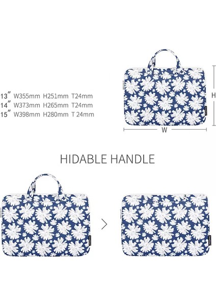 H34-B01 Saplı Tasarımlı Krizantem Desenli Dizüstü Bilgisayar Polyester Fermuarlı Dizüstü Bilgisayar Taşıma - Mavi/13 Inç Dizüstü (Yurt Dışından) fırsatları