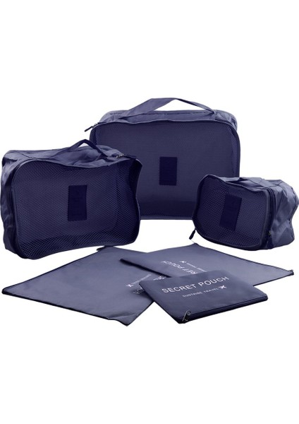 6 Parça Kare Seyahat Bagaj Saklama Çantası Giysi Düzenleyici Kese Çantası - Koyu Mavi (Yurt Dışından)