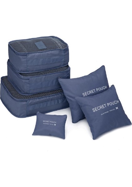 6 Parça Kare Seyahat Bagaj Saklama Çantası Giysi Düzenleyici Kese Çantası - Koyu Mavi (Yurt Dışından) indirimleri