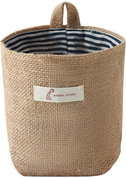 Pamuklu Keten Yıkanabilir Saklama Çantası Mutfak Masaüstü Askılı Düzenleyici Kap - Koyu Mavi / Çizgili (Yurt Dışından)