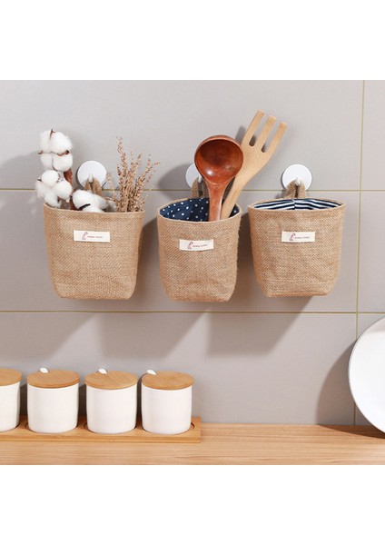 Pamuklu Keten Yıkanabilir Saklama Çantası Mutfak Masaüstü Askılı Düzenleyici Kap - Koyu Mavi / Çizgili (Yurt Dışından) fırsatları