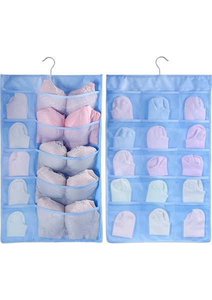 25 Cepli Gardırop Sütyen Iç Çamaşırı Çorap Saklama Oxford Kumaş Çift Taraflı Askılı Çanta - Mavi (Yurt Dışından)