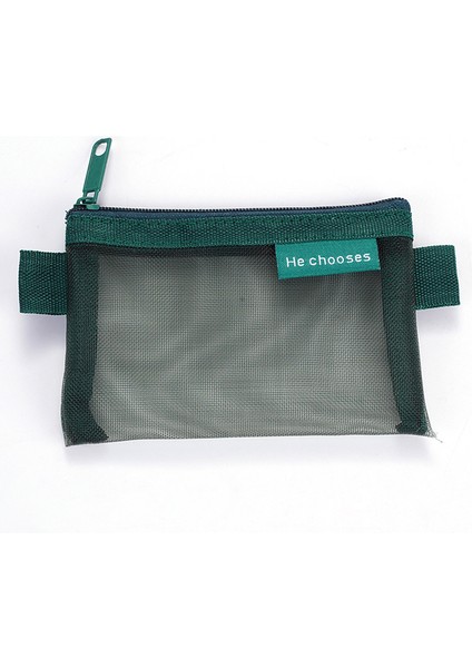 He Chooses D013 Naylon Madeni Para Kesesi Kare File Saklama Çantası Mini Fermuarlı Kese - Siyahımsı Yeşil (Yurt Dışından)