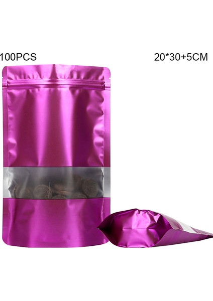 MX-104 100 Adet 20X30CM+5CM Şeffaf Pencereli Ayakta Gıda Poşeti Renkli 20C Kendinden Yapışkanlı Saklama Poşeti - Mor (Yurt Dışından)
