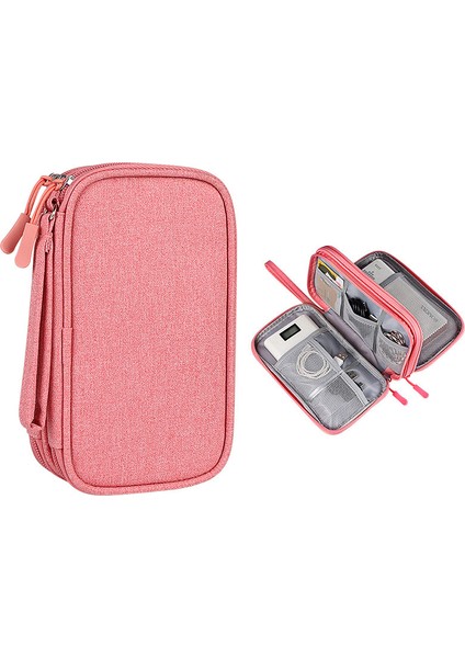 Boyut L (21X12,5X6 Cm) Düzenleyici Çanta Çok Katmanlı Saklama Çantası Kablo Şarj Adaptörü Için - Pembe (Yurt Dışından)