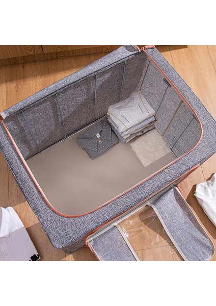 60X42X40CM 100L Keten Saklama Kutusu Fermuarlı Kapaklı Metal Çerçeveli Katlanır Bez Çanta Ev ve Yurt Için - Lacivert (Yurt Dışından) modelleri