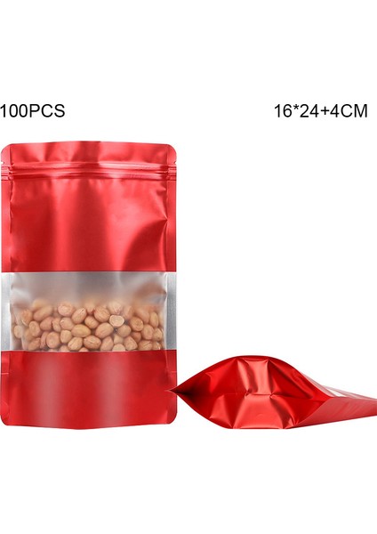 MX-104 100 Adet 16X24CM+4CM Tekrar Kapatılabilir Fermuarlı Ayaklı Poşetler 20C Renkli Koku Geçirmez Saklama Poşeti - Kırmızı (Yurt Dışından)