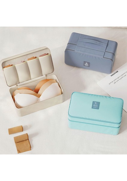 Çift Katmanlı Seyahat Iç Çamaşırı Saklama Çantası Su Geçirmez Taşınabilir Sütyen Düzenleyici Saplı - Bej (Yurt Dışından) fırsatları