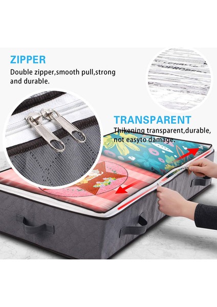 KZ-001001 4 Adet 100*50*15 cm Yatak Altı Fermuarlı Çanta, Saplı, Şeffaf Pencereli, Katlanabilir Battaniye ve Giysi Saklama Kutusu - Gri (Yurt Dışından) fiyatları