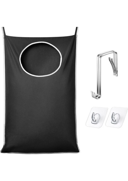 Banyo Kirli Çamaşır Sepeti Çamaşır Saklama Çantası Duvara Monte Askılı Giysi Düzenleyici - Siyah (Yurt Dışından)