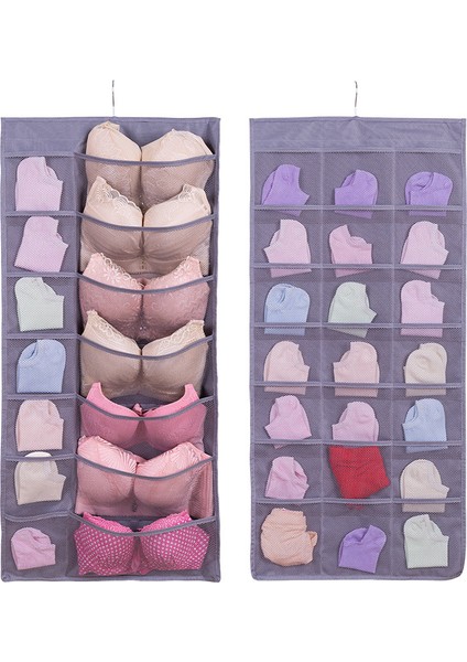 35 Cepli Oxford Kumaş Çift Taraflı Askılı Çanta Gardırop Sütyen Iç Çamaşırı Çorap Düzenleyici - Gri (Yurt Dışından)