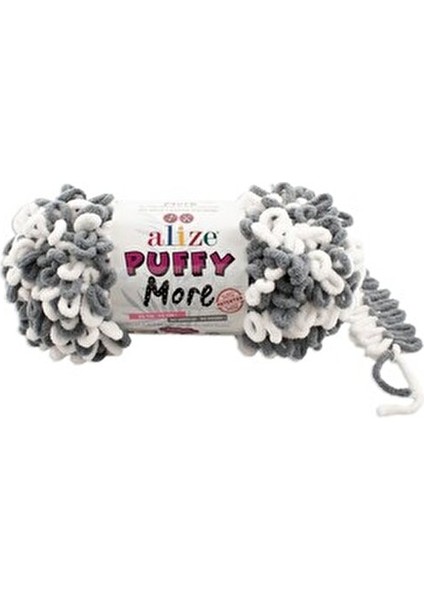 Puffy More Yumuşak Mikro Polyester İplik 150 gr Gri-Beyaz Renkli Örgü Malzemesi fiyatları