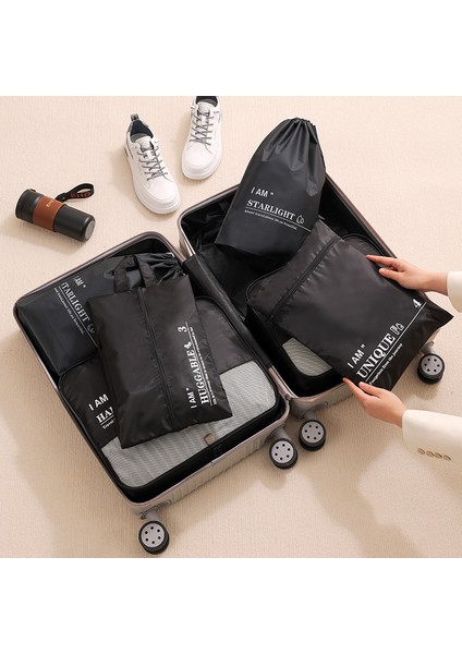 Bavul, Seyahat, Bagaj, Düzenleyici ve Saklama Çantası Için 6 Adet / Takım Twill Polyester Paketleme Küpleri - Siyah (Yurt Dışından)