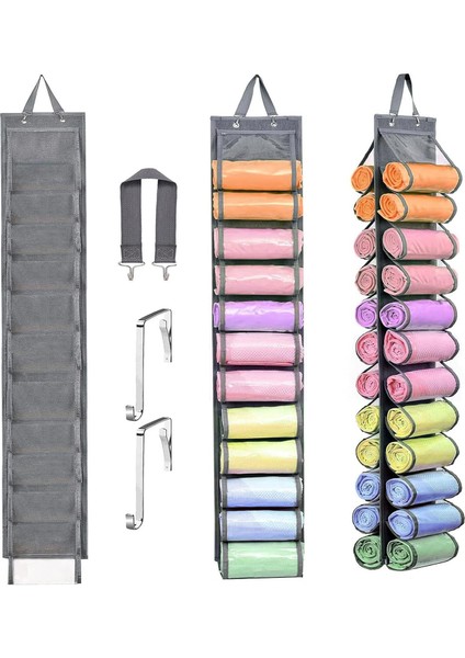 24 Cepli Çift Taraflı Askılı Saklama Çantası Gardırop Kapağı Arkası Tayt Yelek Havlu Düzenleyici - Gri (Yurt Dışından)