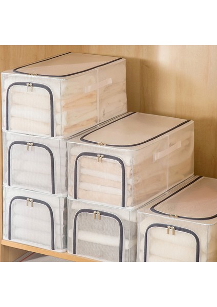 31L Dolap Giysi Saklama Kutusu Şeffaf Pvc Metal Çerçeve Saklama Çantası Düzenleyici - Gri (Yurt Dışından) modelleri