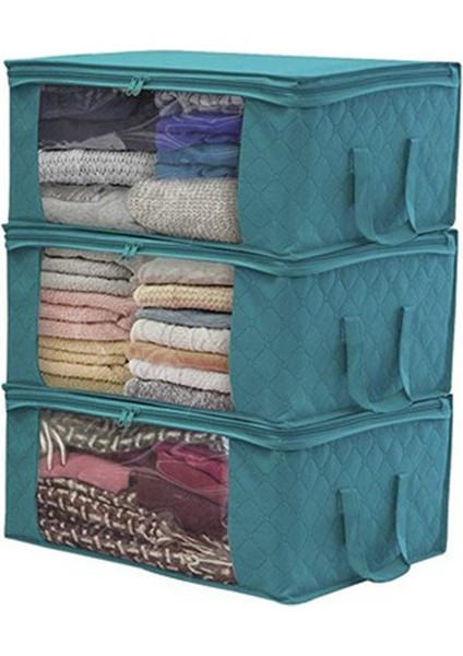 Battaniyeler, Dolaplar ve Diğer Eşyalar Için 3 Büyük Giysi Düzenleyicili Katlanabilir Yorgan Saklama Çantası - Mavi (Yurt Dışından)