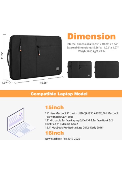 Wıwu Alpha Serisi Su Geçirmez Dizüstü Bilgisayar Çantası Kılıfı 16 Inç Dizüstü Bilgisayarlar MacBook Için (Yurt Dışından) modelleri