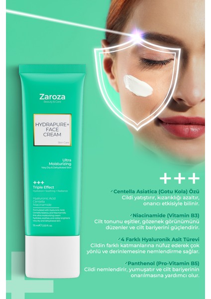 Hydrapure+ Centella Hyaluronic Asit yoğun nemlendirici ve Onarıcı Yüz Kremi 75 ml