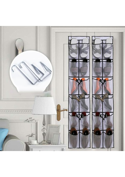 12 Cepli Kapı Üstü Ayakkabı Düzenleyici, Dokumasız Şeffaf Pvc Ayakkabı Askılı Saklama Çantası - Beyaz (Yurt Dışından) fiyatları