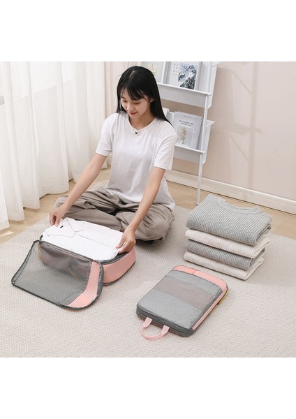 LXSN-000680 3 Parça Seyahat Giyim Sıkıştırma Paketleme Çantası Oxford Kumaş Saklama Çantası - Pembe (Yurt Dışından) fiyatları