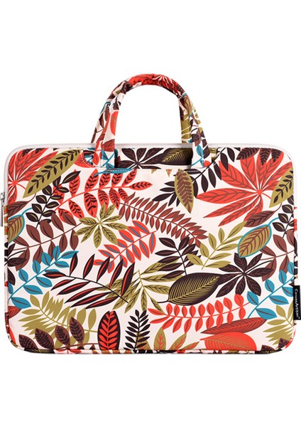 Canvasartısan H30-B01 12 Inç Dizüstü Bilgisayar Taşıma Çantası Renkli Çanta Yaprak Desenli Dizüstü Bilgisayar Çantası - Bej (Yurt Dışından)