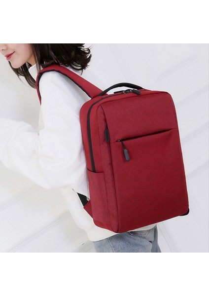 USB Portlu Rahat Naylon Oxford Kumaş Sırt Çantası Su Geçirmez Dizüstü Bilgisayar Çift Omuz Çantası - Kırmızı (Yurt Dışından) indirimleri