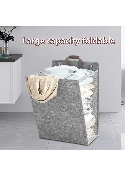 58 x 15 x 41 cm Katlanabilir Çamaşır Torbası Büyük Kapasiteli Asılı Kirli Çamaşır Sepeti Çok Işlevli Saklama Düzenleyici - Gri (Yurt Dışından) fırsatları