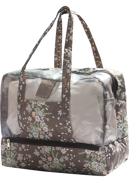 Islak Kuru Ayırma Büyük Kapasiteli Su Geçirmez Oxford Kumaş Plaj Yüzme Saklama Çantası Seyahat Düzenleyici - Coffee Daisy (Yurt Dışından)