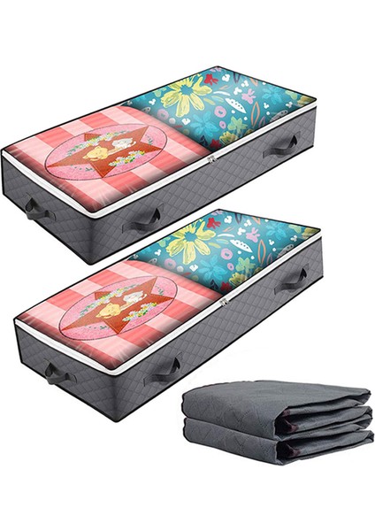 KZ-001001 2 Adet 100*50*15 cm Şeffaf Pencereli Yatak Altı Katlanabilir Saklama Çantası Fermuarlı Düzenleyici Battaniye Giysi Saklama Kutusu - Gri (Yurt Dışından)