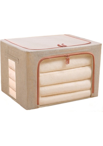40X30X20CM 24L Katlanabilir Saklama Kutusu Fermuarlı Kapaklı Keten Kumaş Çanta Ev ve Yurt Için Şeffaf Görünümlü - Bej (Yurt Dışından)