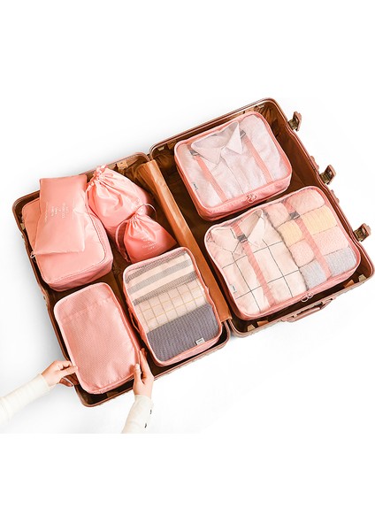 8 Adet/takım Su Geçirmez Büyük Kapasiteli Hafif Seyahat Saklama Çantası - Pembe (Yurt Dışından)