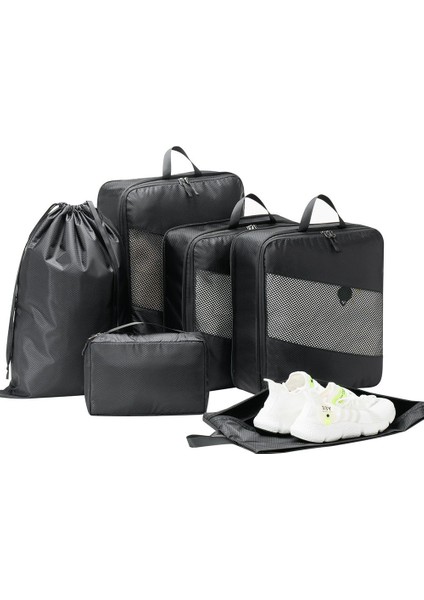 LG6S074 6 Parçalı Genişletilebilir Giysi Saklama Çantası Seyahat Düzenleyici Seti - Siyah (Yurt Dışından)