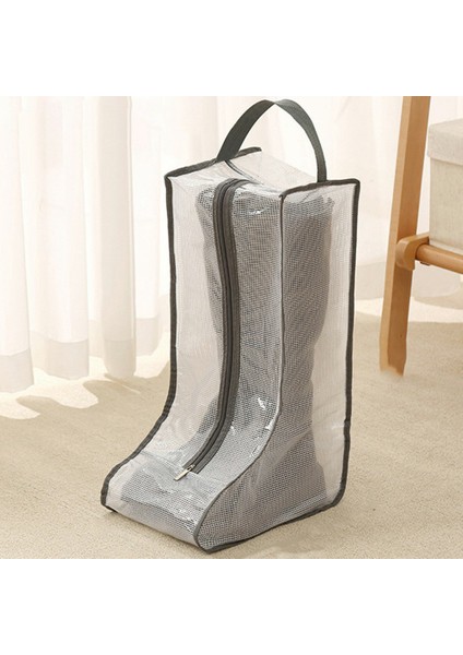 Fermuarlı Toz Geçirmez Ayakkabı Saklama Çantası, Şeffaf Pvc Su Geçirmez Diz Üstü Bot Düzenleyici - Gri Kenar (Yurt Dışından)